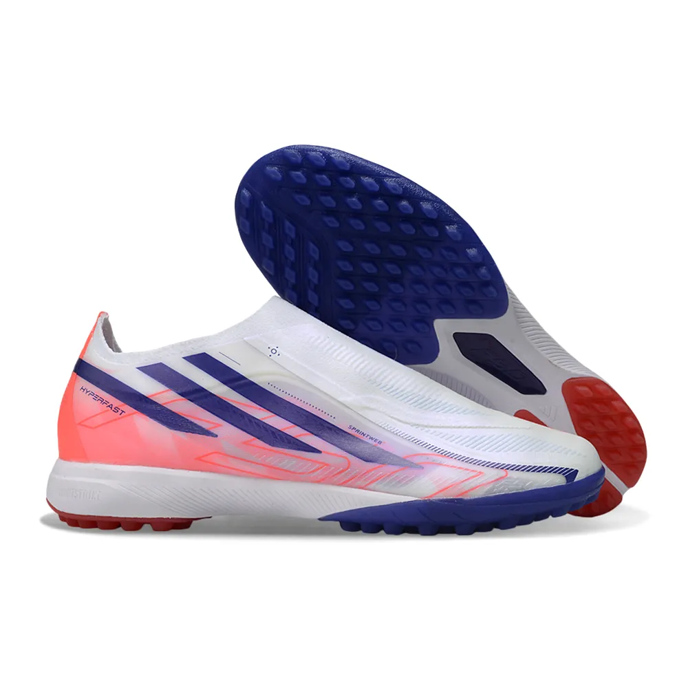Chuteira Society Adidas F50 LL Hyperfast TF Branco, Rosa e Azul