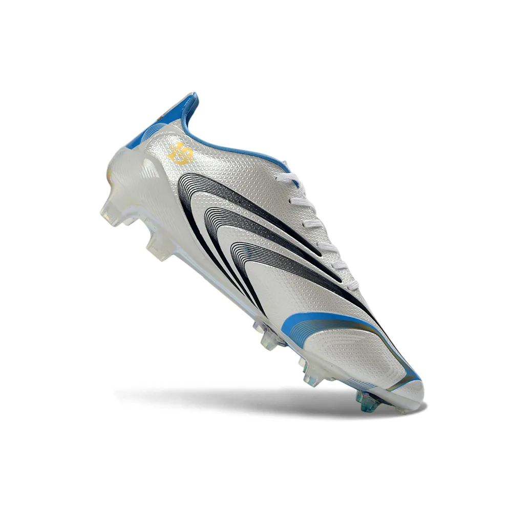Chuteira Campo Adidas F50 Spider FG Branco, Azul e Preto - Messi