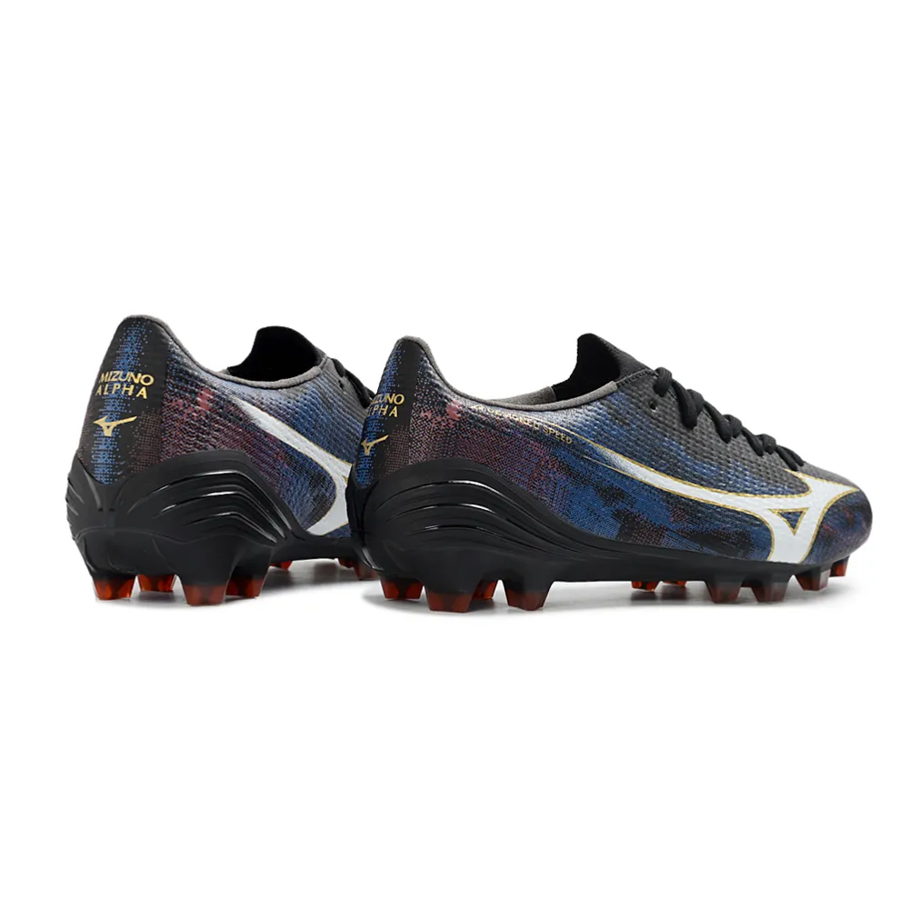 Chuteira Campo Mizuno Alpha III FG Preto, Azul e Laranja