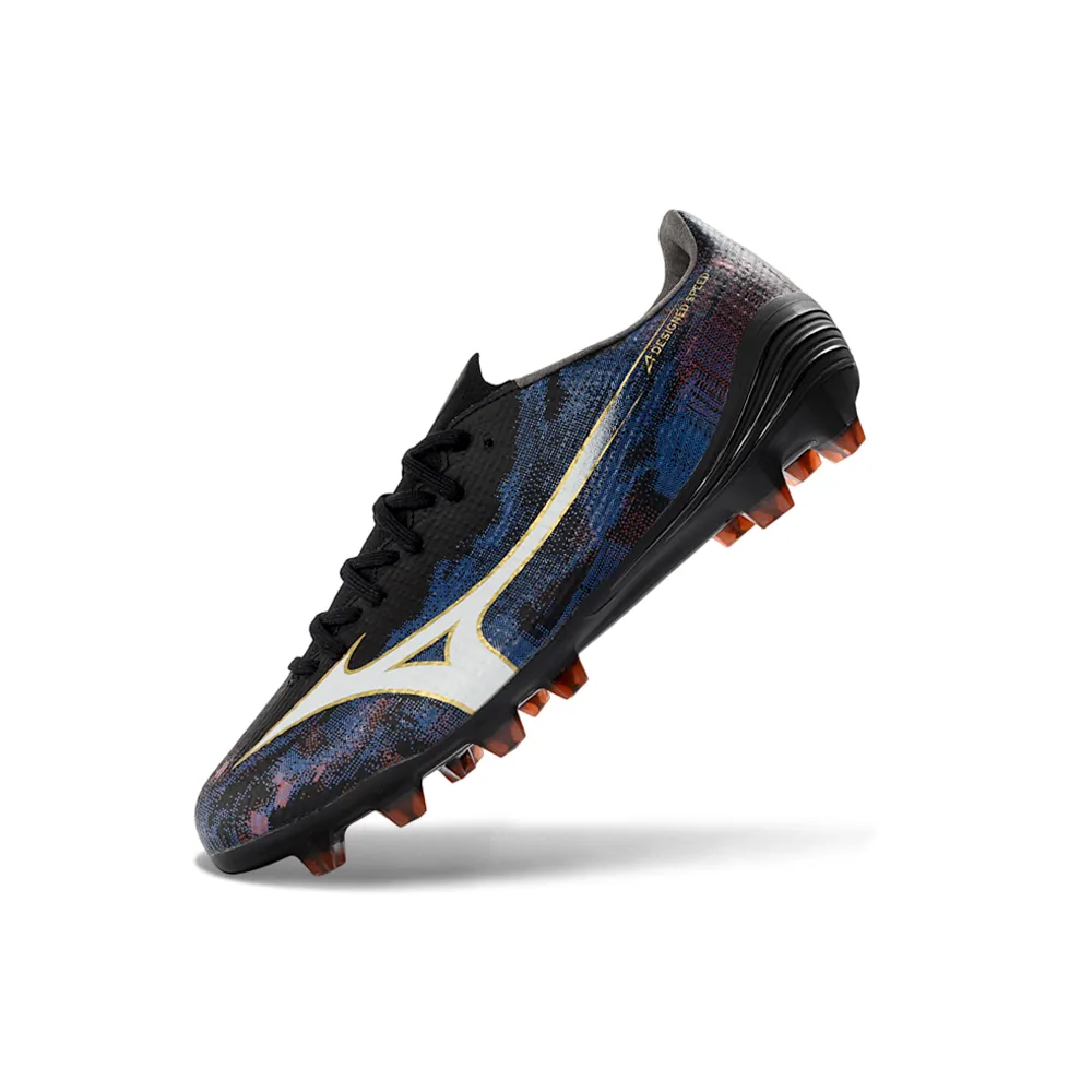 Chuteira Campo Mizuno Alpha III FG Preto, Azul e Laranja