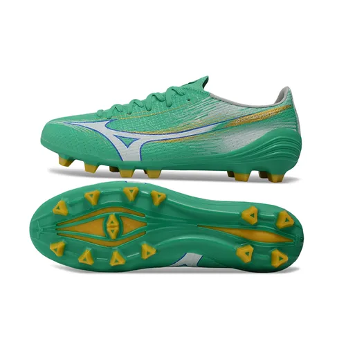 Chuteira Campo Mizuno Alpha III FG Verde e Dourado