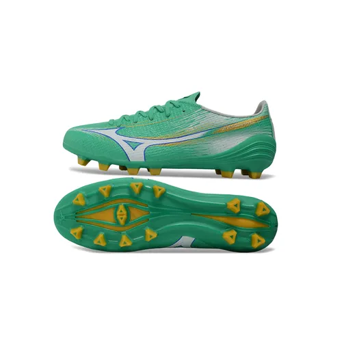 Chuteira Campo Mizuno Alpha III FG Verde e Dourado
