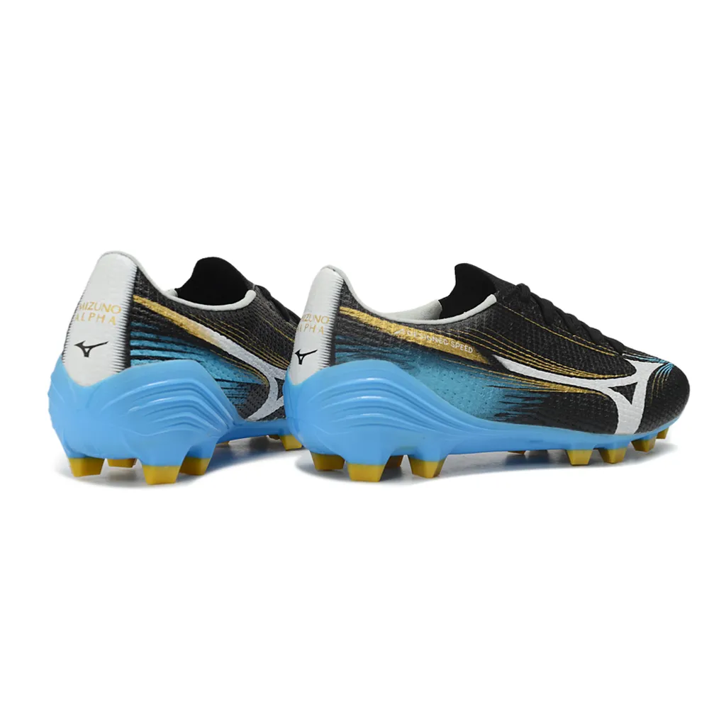 Chuteira Campo Mizuno Alpha III FG Preto, Azul e Dourado