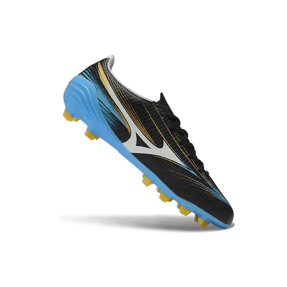 Chuteira Campo Mizuno Alpha III FG Preto, Azul e Dourado