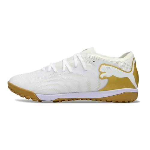 Chuteira Society Puma Future 9 TF Branco, Dourado e Preto