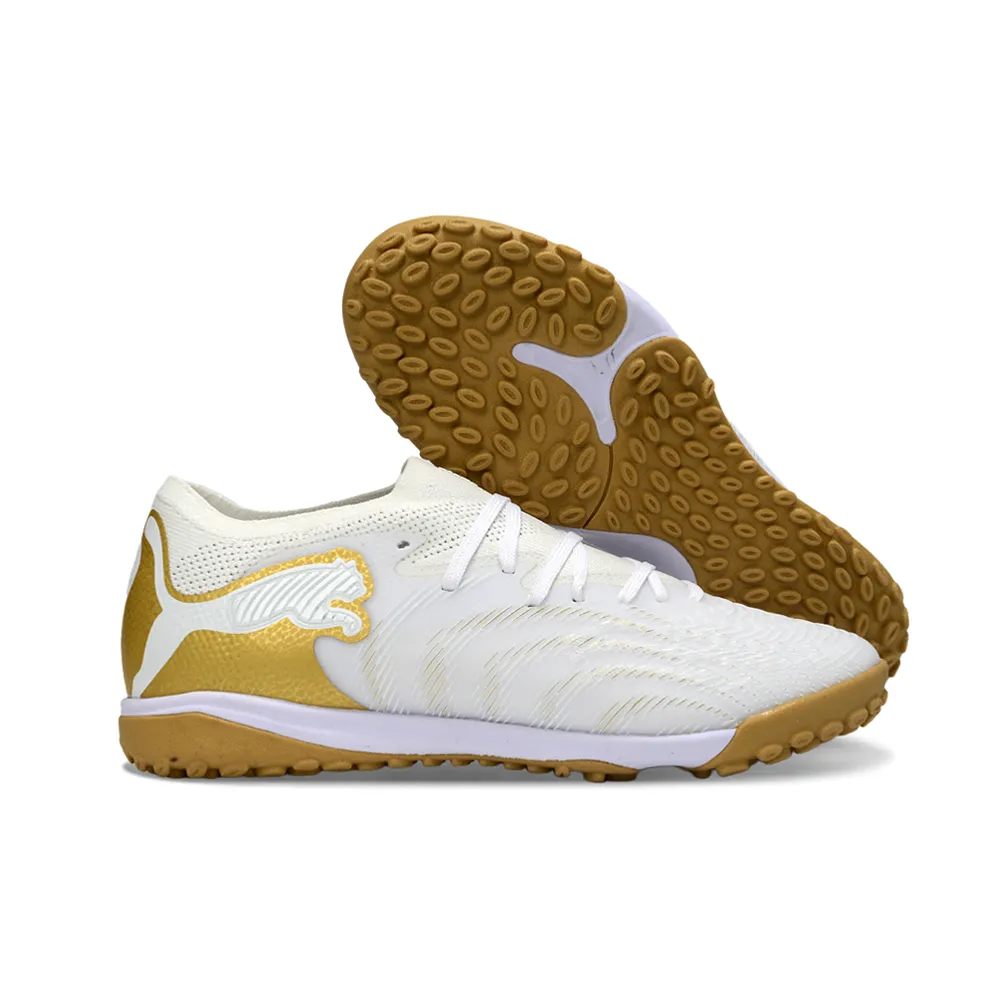Chuteira Society Puma Future 9 TF Branco, Dourado e Preto