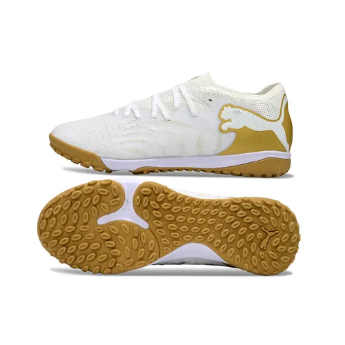 Chuteira Society Puma Future 9 TF Branco, Dourado e Preto