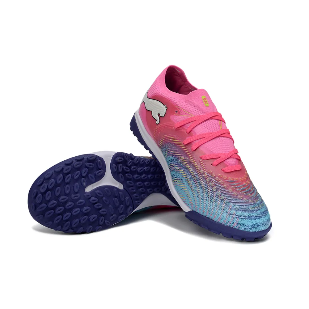 Chuteira Society Puma Future 9 TF Rosa e Azul - Showtime Pack