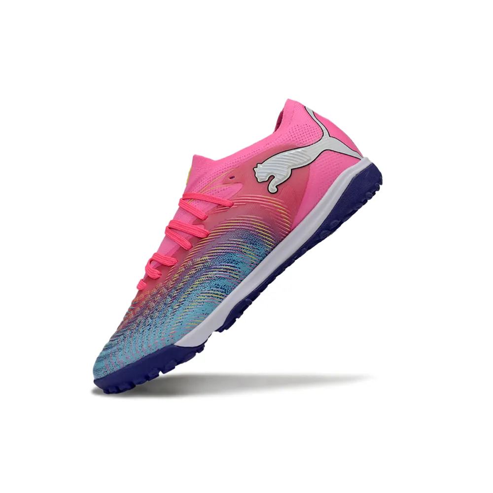 Chuteira Society Puma Future 9 TF Rosa e Azul - Showtime Pack