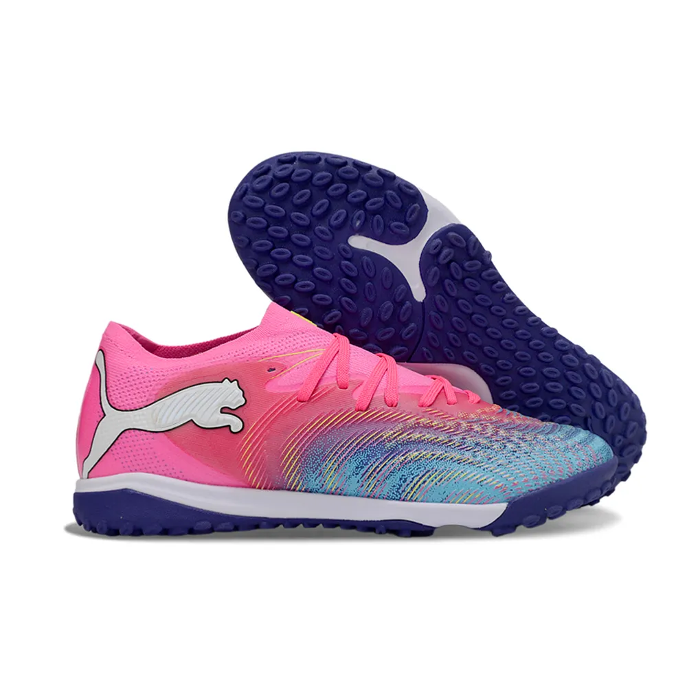 Chuteira Society Puma Future 9 TF Rosa e Azul - Showtime Pack