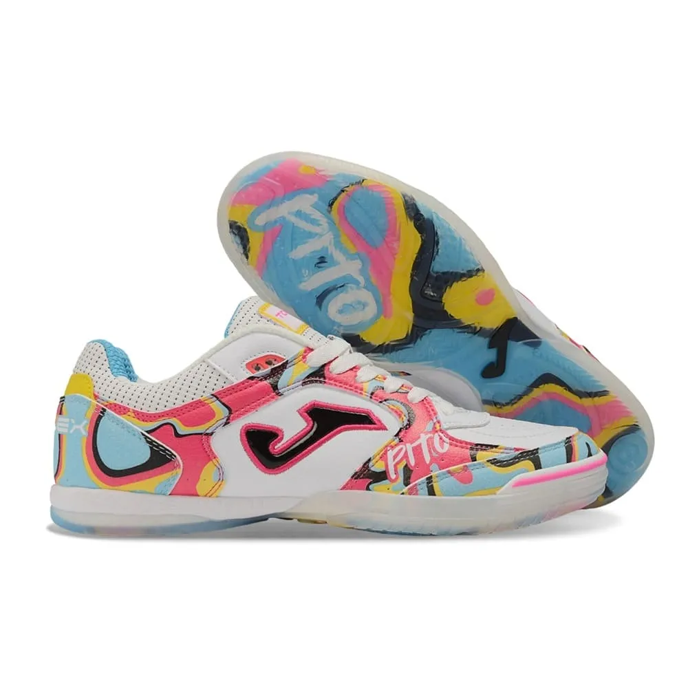 Chuteira Futsal Joma Top Flex Rebound IC Branco, Rosa e Azul