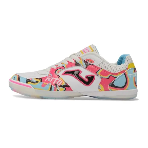 Chuteira Futsal Joma Top Flex Rebound IC Branco, Rosa e Azul