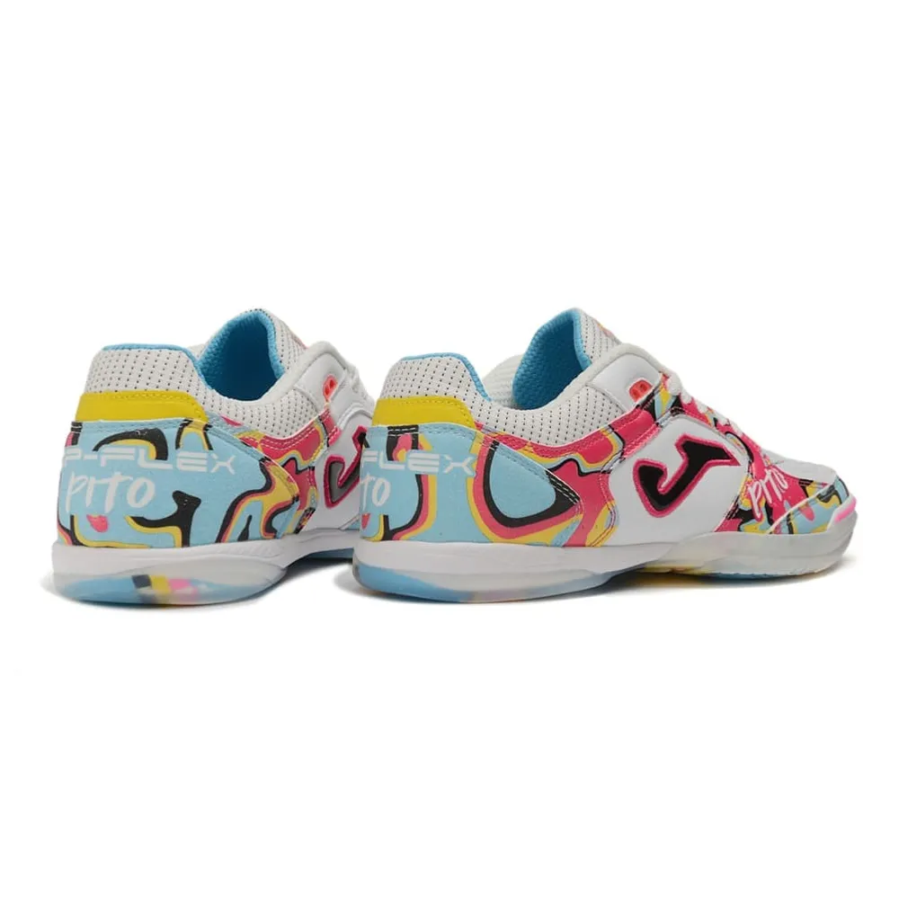 Chuteira Futsal Joma Top Flex Rebound IC Branco, Rosa e Azul
