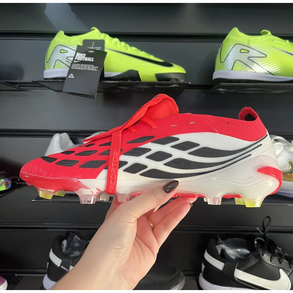Chuteira Campo Adidas Predator Tongue 26 Elite FG Vermelho, Branco e Preto - Pronta Entrega