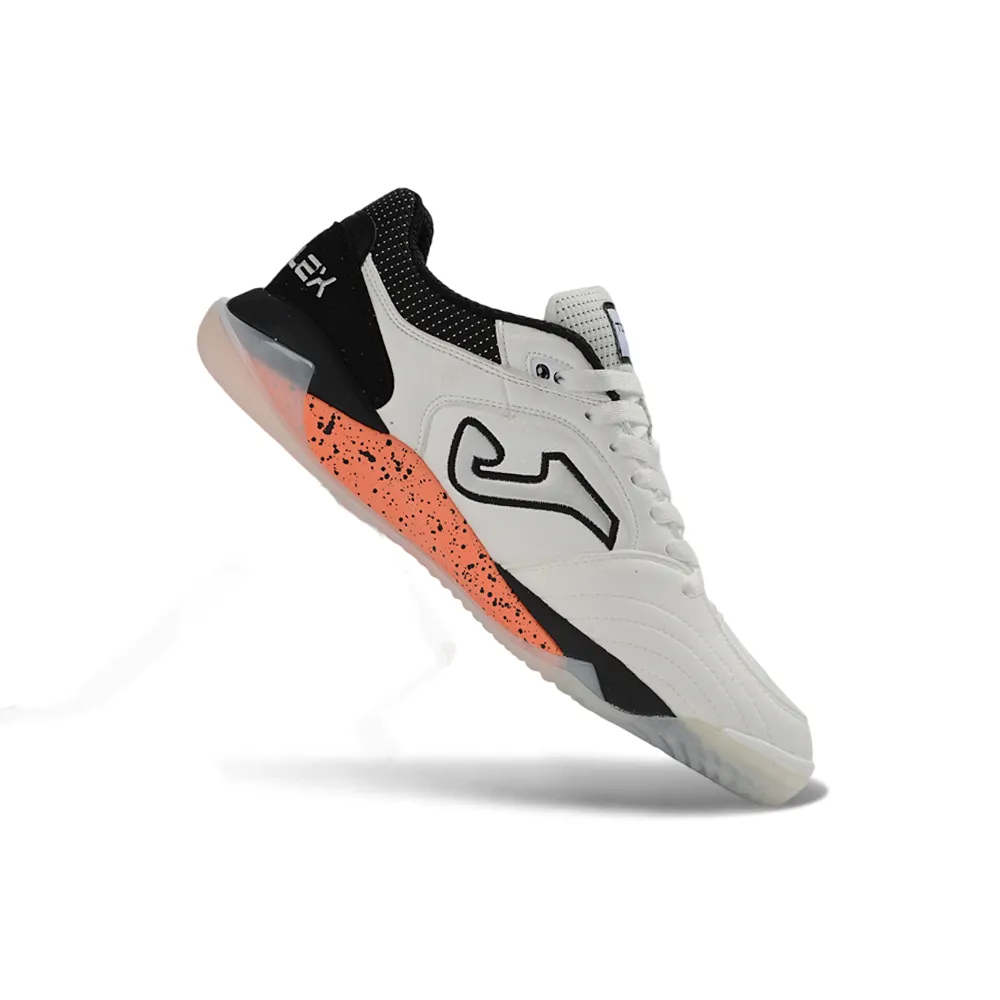 Chuteira Futsal Joma Top Flex Plus Rebound IC Branco, Preto e Laranja