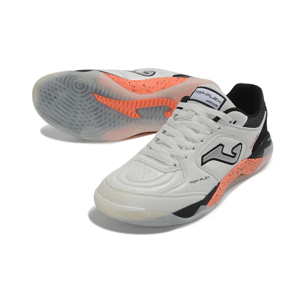 Chuteira Futsal Joma Top Flex Plus Rebound IC Branco, Preto e Laranja