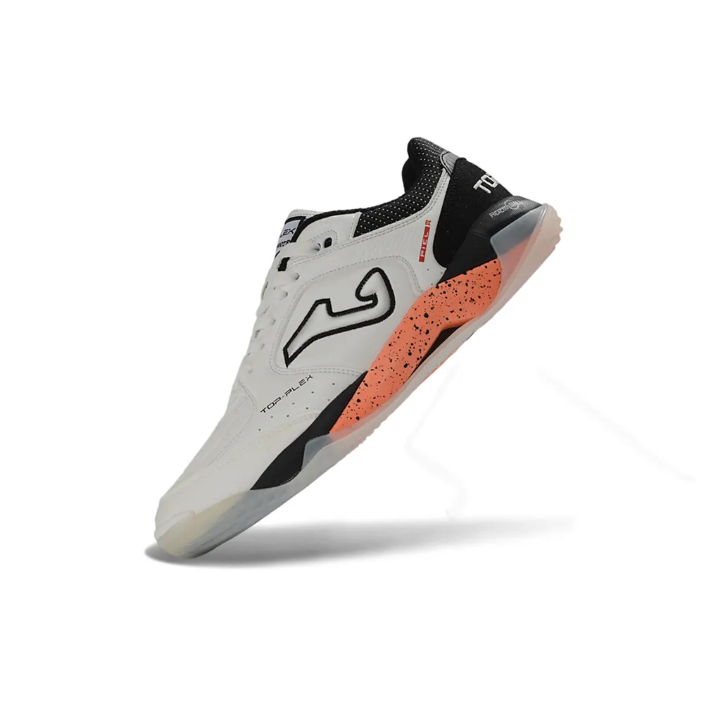 Chuteira Futsal Joma Top Flex Plus Rebound IC Branco, Preto e Laranja
