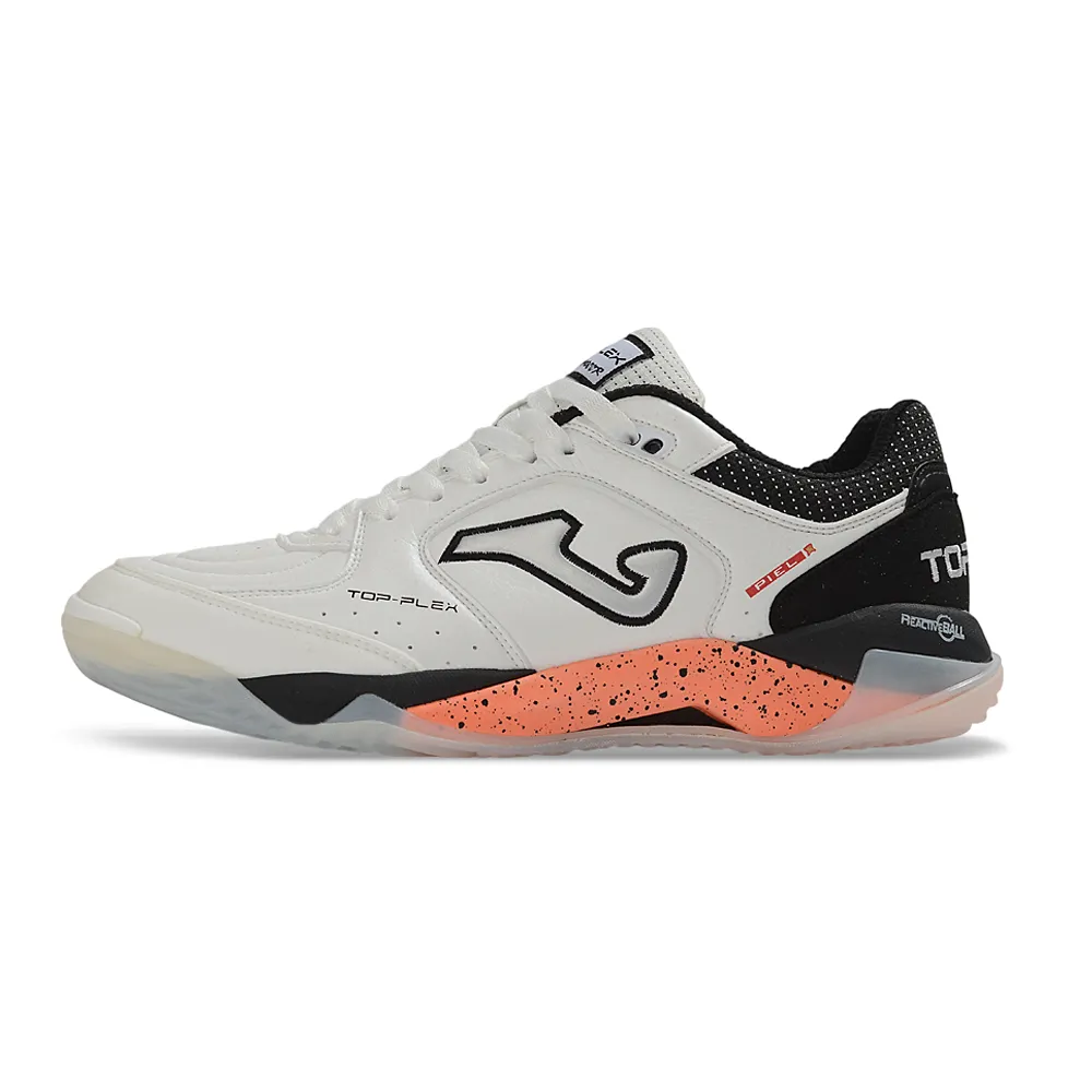 Chuteira Futsal Joma Top Flex Plus Rebound IC Branco, Preto e Laranja