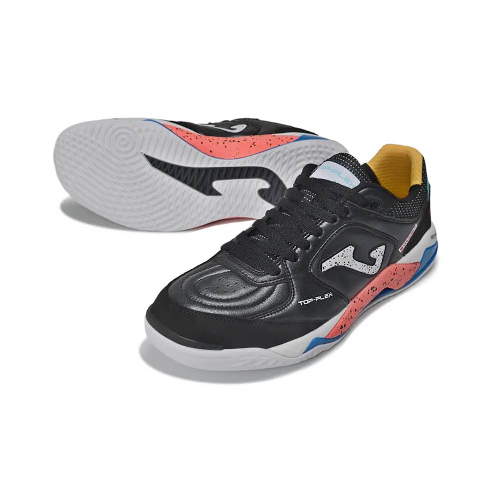 Chuteira Futsal Joma Top Flex Plus Rebound IC Preto, Azul e Laranja
