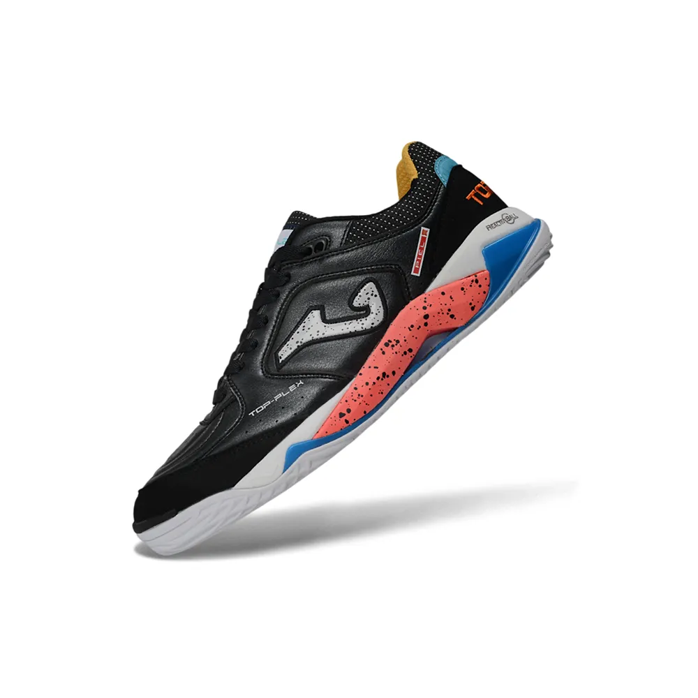 Chuteira Futsal Joma Top Flex Plus Rebound IC Preto, Azul e Laranja