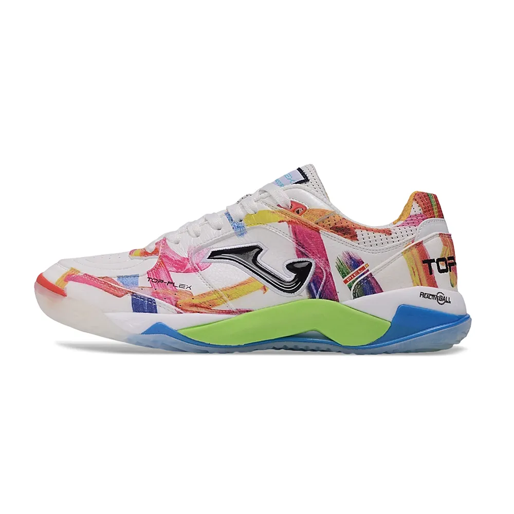 Chuteira Futsal Joma Top Flex Plus Rebound IC Branco e Colorida