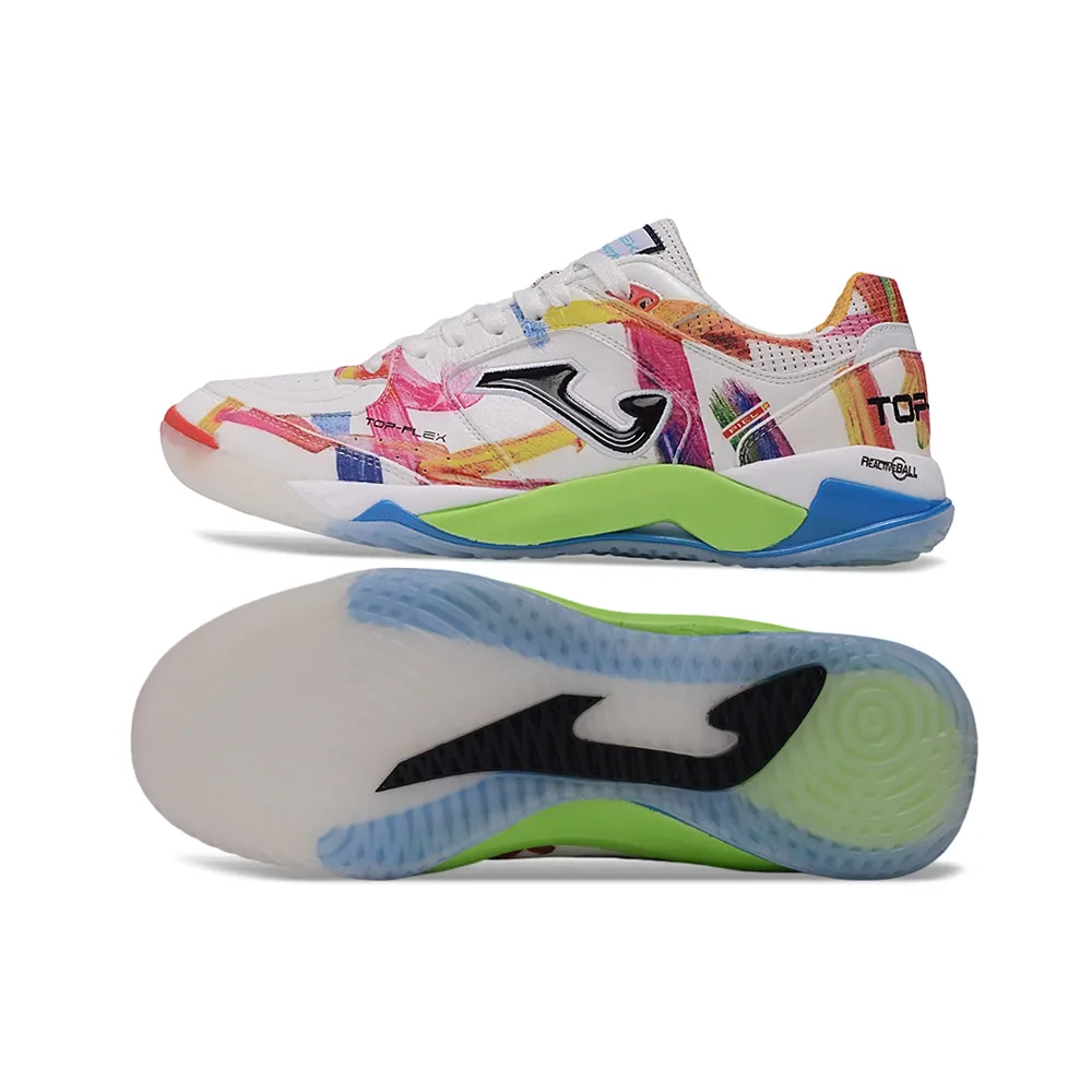 Chuteira Futsal Joma Top Flex Plus Rebound IC Branco e Colorida