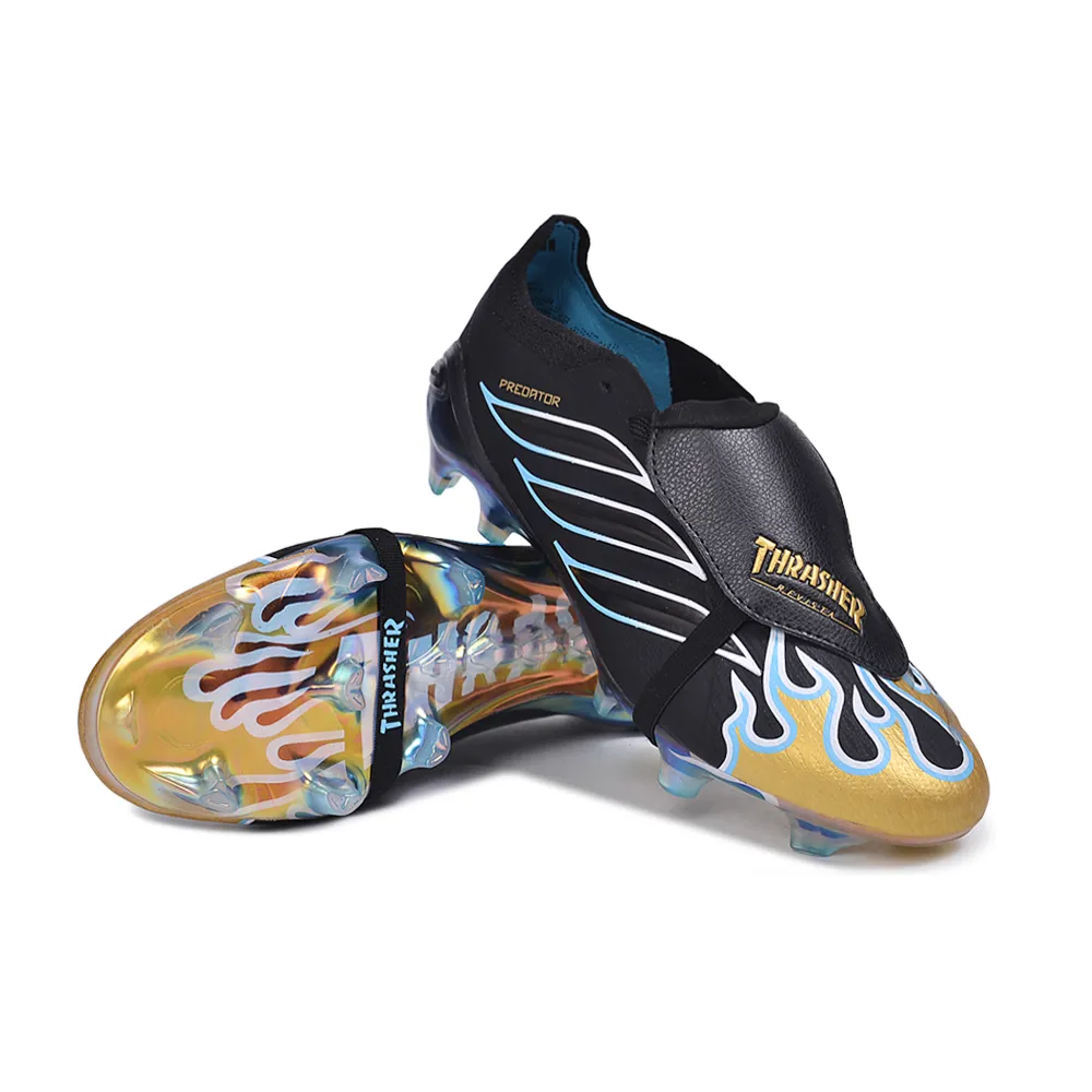 Chuteira Campo Adidas Predator Tongue 26 Elite FG Preto, Azul e Dourado