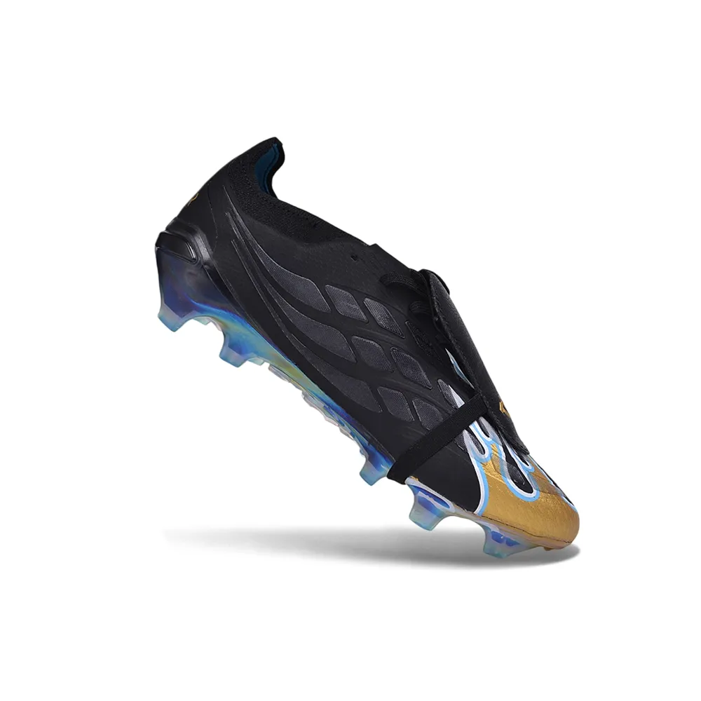 Chuteira Campo Adidas Predator Tongue 26 Elite FG Preto, Azul e Dourado