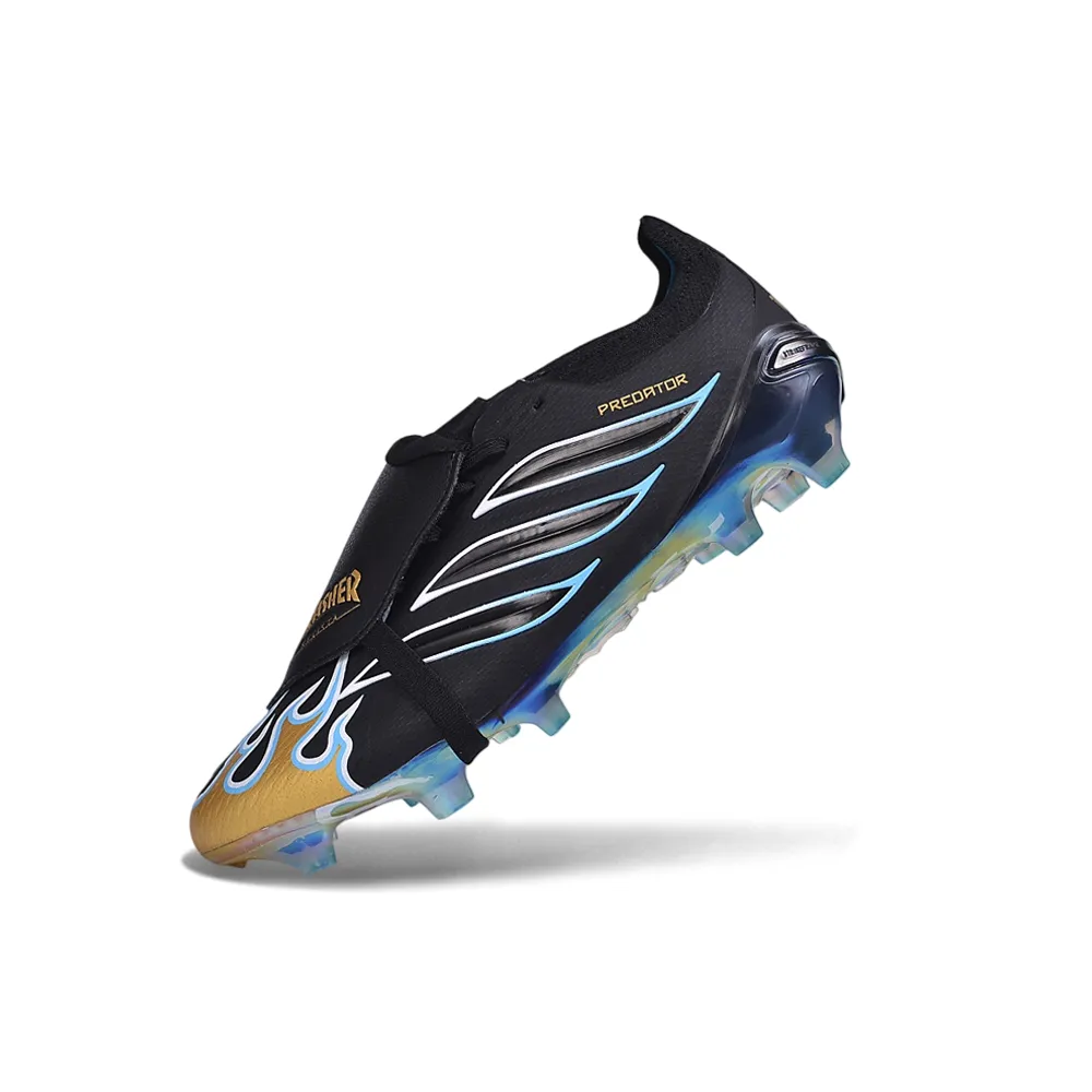 Chuteira Campo Adidas Predator Tongue 26 Elite FG Preto, Azul e Dourado