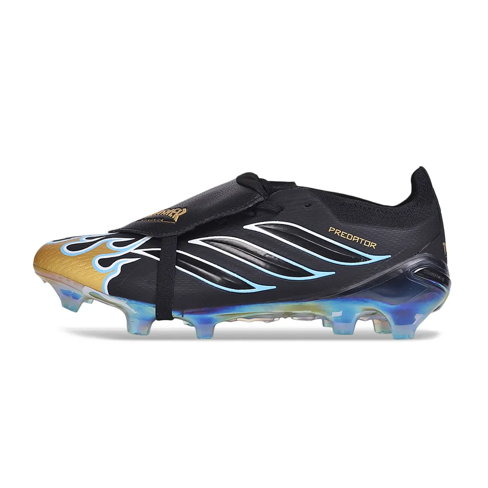 Chuteira Campo Adidas Predator Tongue 26 Elite FG Preto, Azul e Dourado