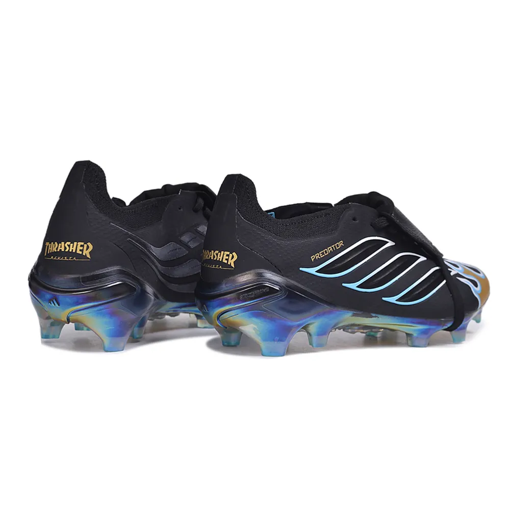 Chuteira Campo Adidas Predator Tongue 26 Elite FG Preto, Azul e Dourado