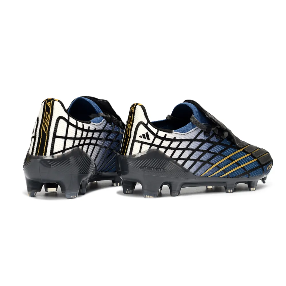 Chuteira Campo Adidas F50 Spider Remake Preto, Azul, Dourado e Branco