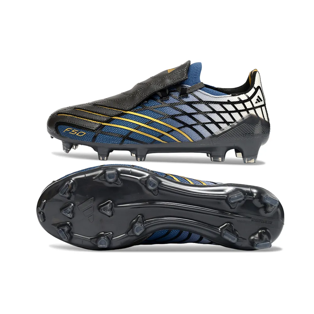 Chuteira Campo Adidas F50 Spider Remake Preto, Azul, Dourado e Branco