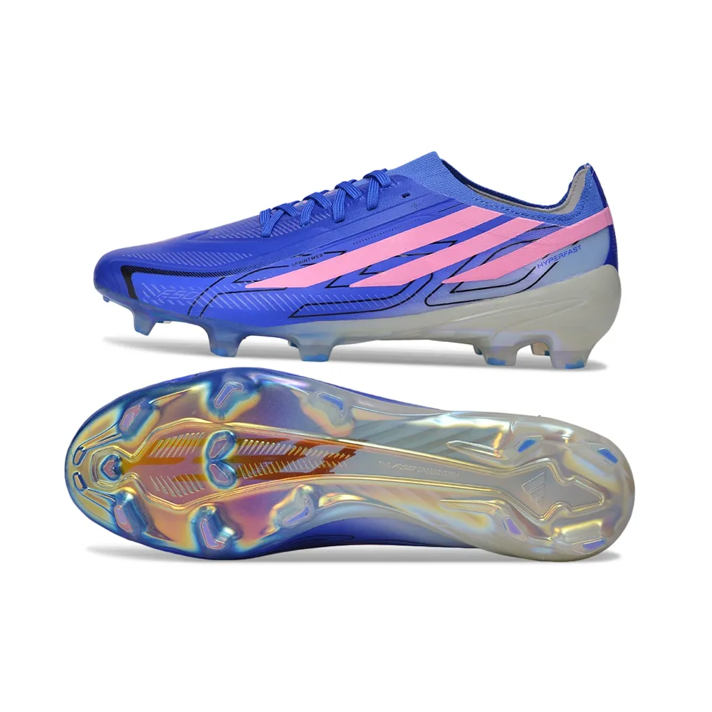 Chuteira Campo Adidas F50 Hyperfast FG LL Azul e Rosa