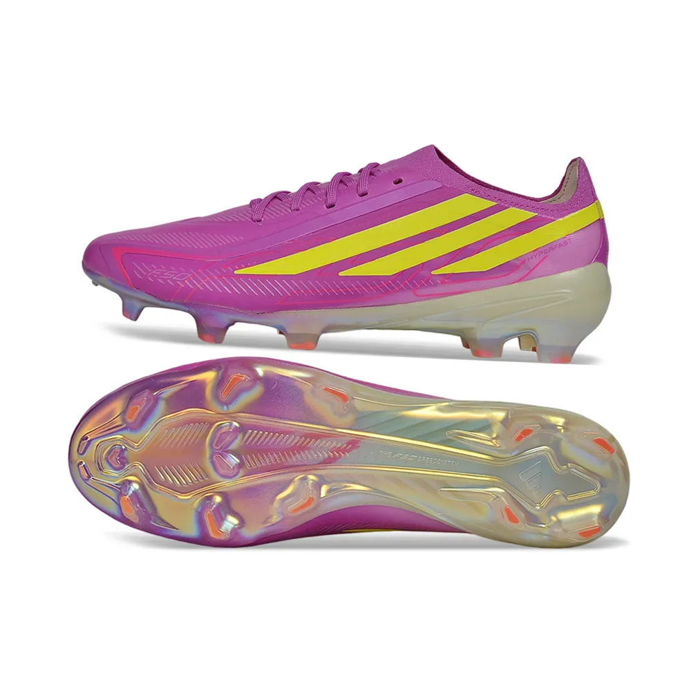 Chuteira Campo Adidas F50 Hyperfast FG LL Rosa e Amarelo