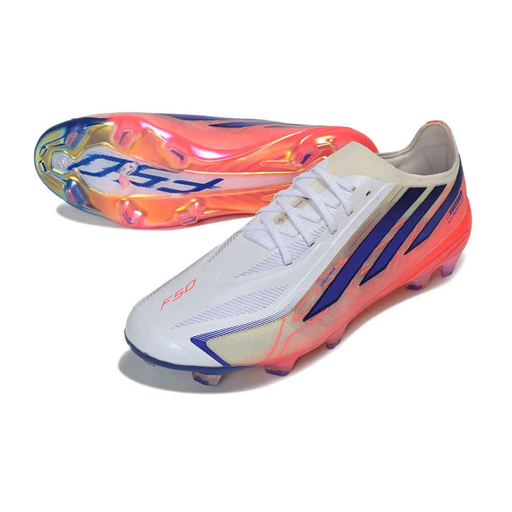 Chuteira Campo Adidas F50 Hyperfast FG LL Rosa, Branco e Azul