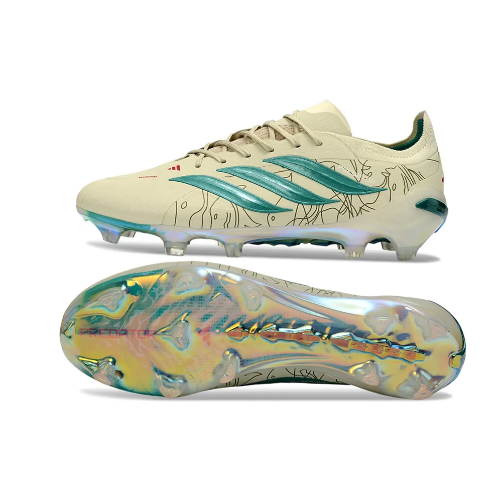 Chuteira Campo Adidas Predator 26 Elite FG Bege e Verde