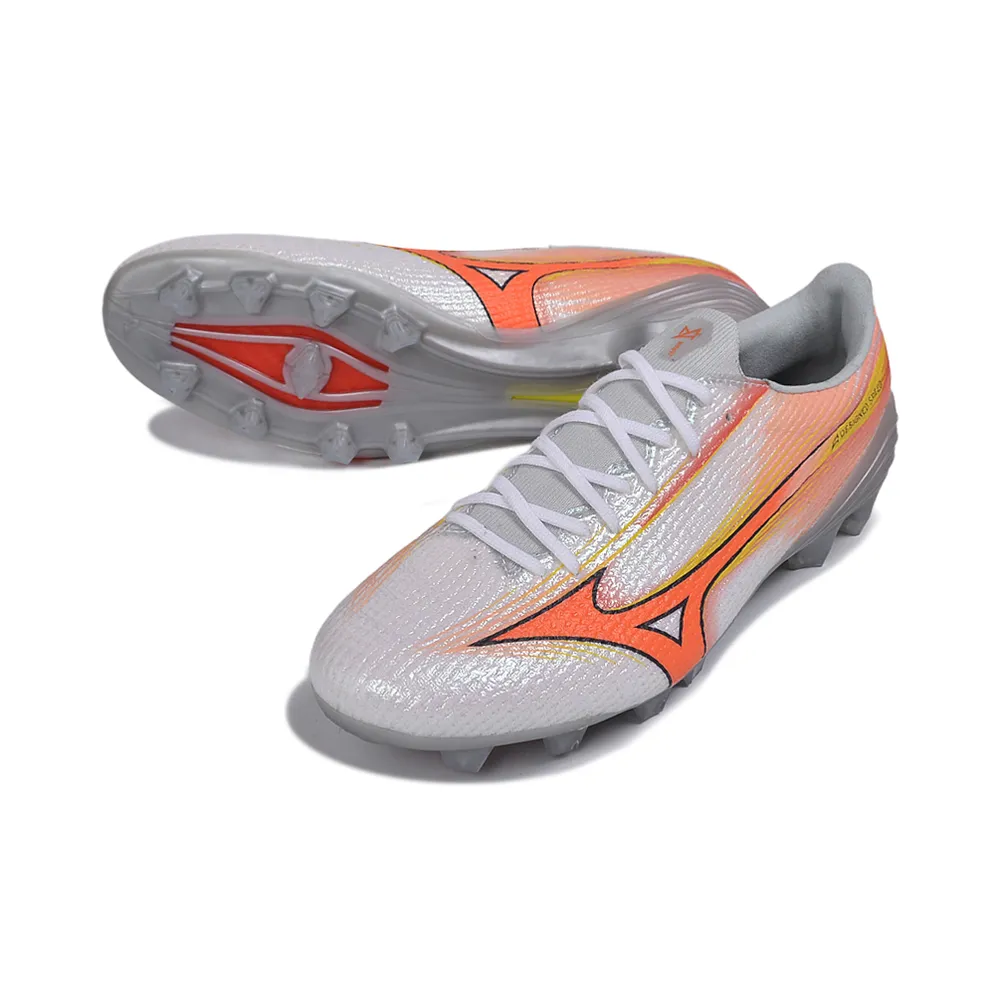 Chuteira Campo Mizuno Alpha III FG Prata e Laranja