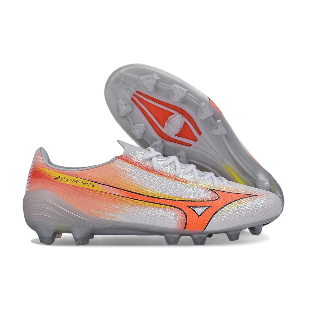 Chuteira Campo Mizuno Alpha III FG Prata e Laranja
