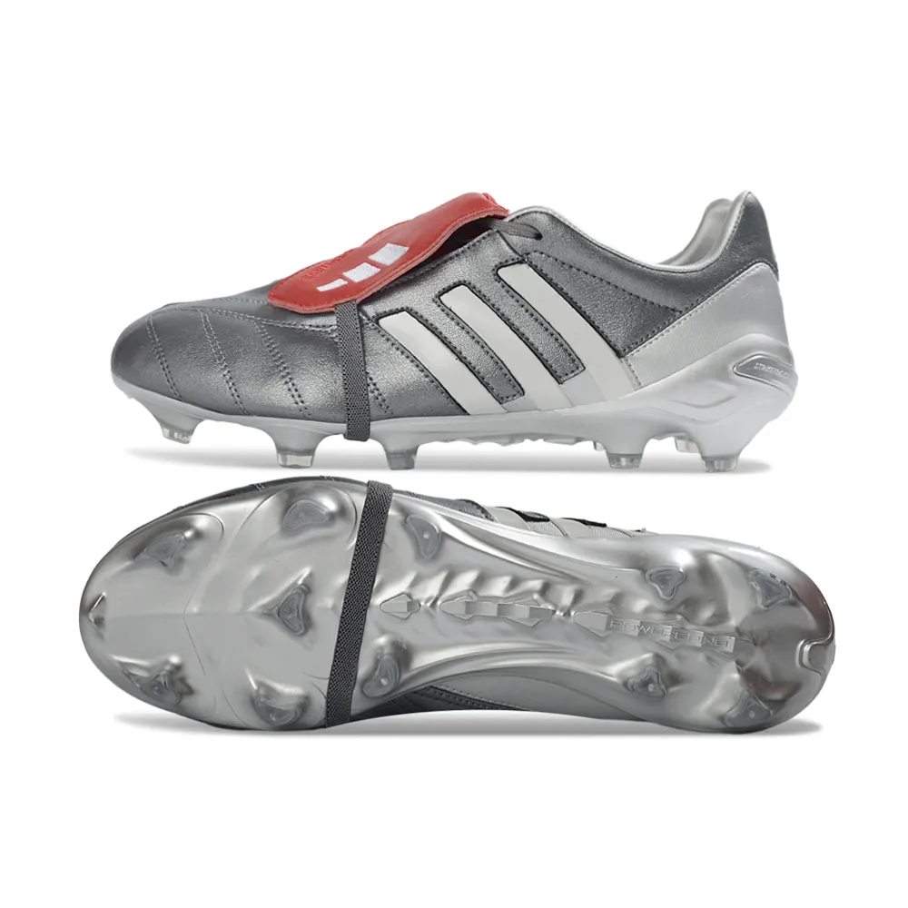Chuteira Campo Adidas Predator Mania FG Cinza e Vermelho