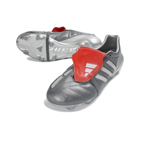 Chuteira Campo Adidas Predator Mania FG Cinza e Vermelho
