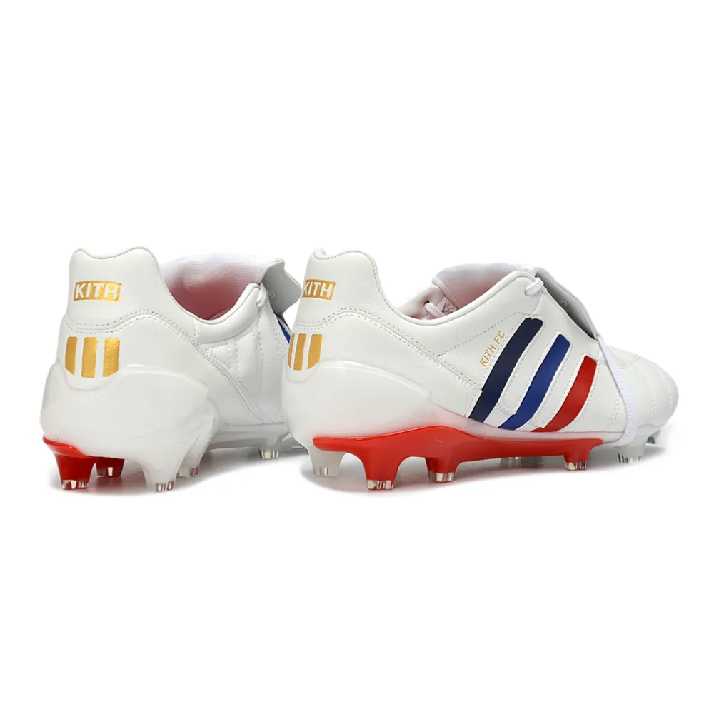 Chuteira Campo Adidas Predator Mania FG Branco, Azul e Vermelho