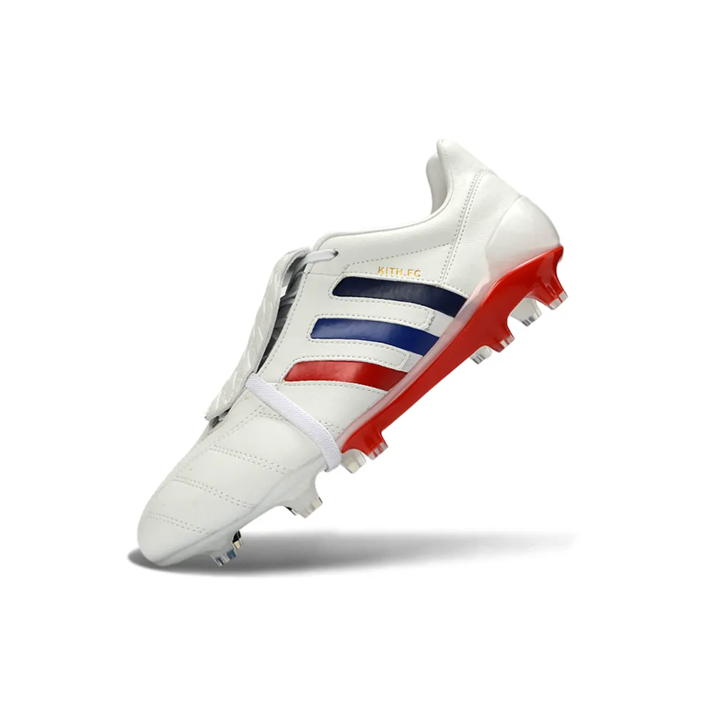 Chuteira Campo Adidas Predator Mania FG Branco, Azul e Vermelho