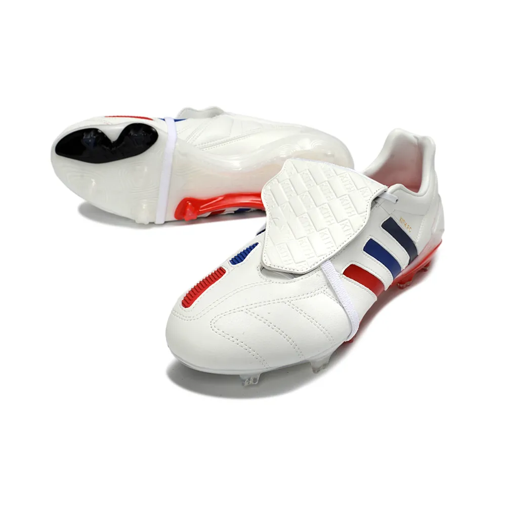 Chuteira Campo Adidas Predator Mania FG Branco, Azul e Vermelho
