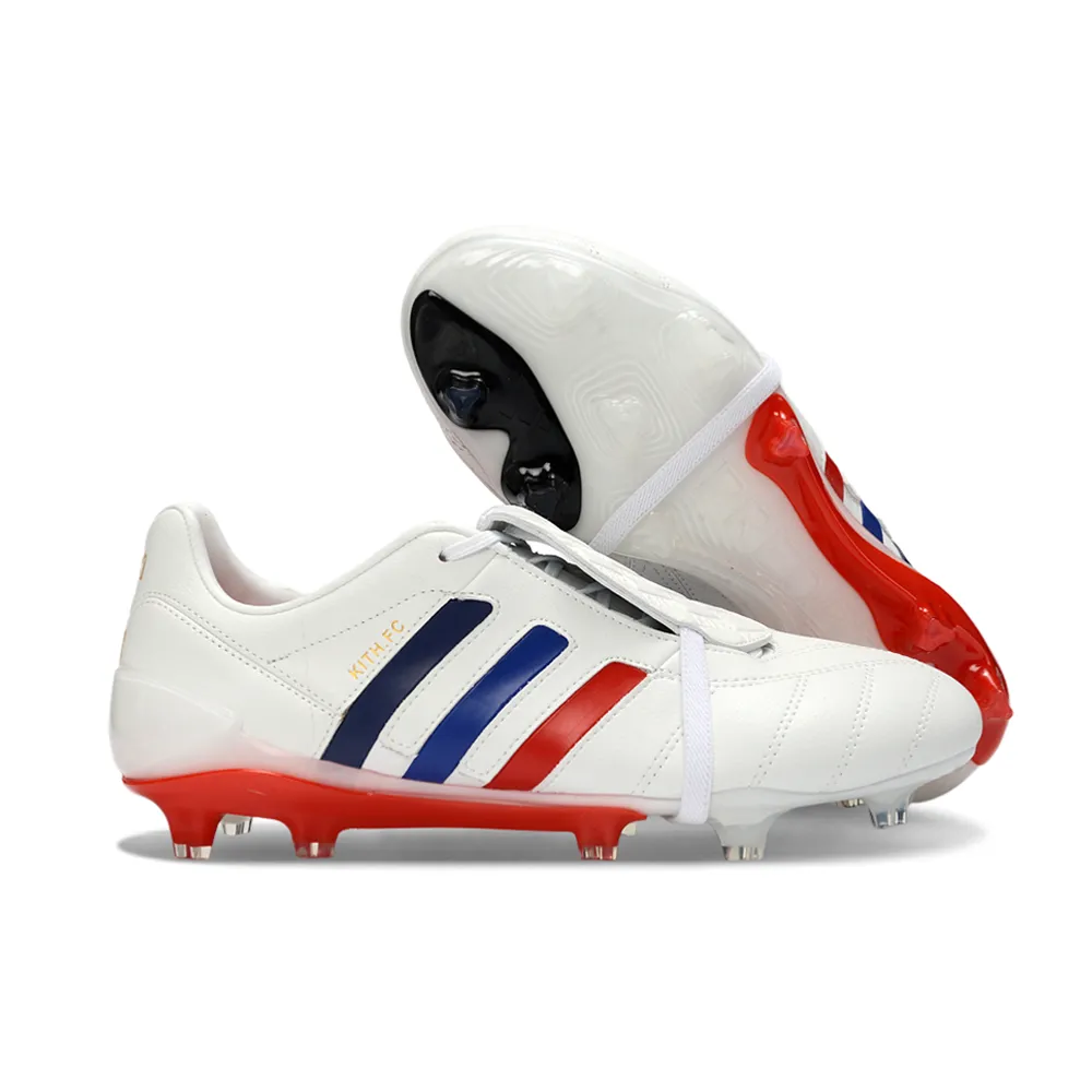 Chuteira Campo Adidas Predator Mania FG Branco, Azul e Vermelho