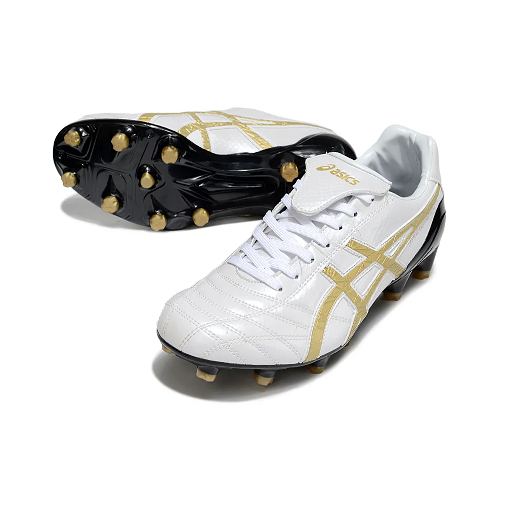Chuteira Campo Asics Lethal Testimonial 4 FG Branca, Dourado e Preto