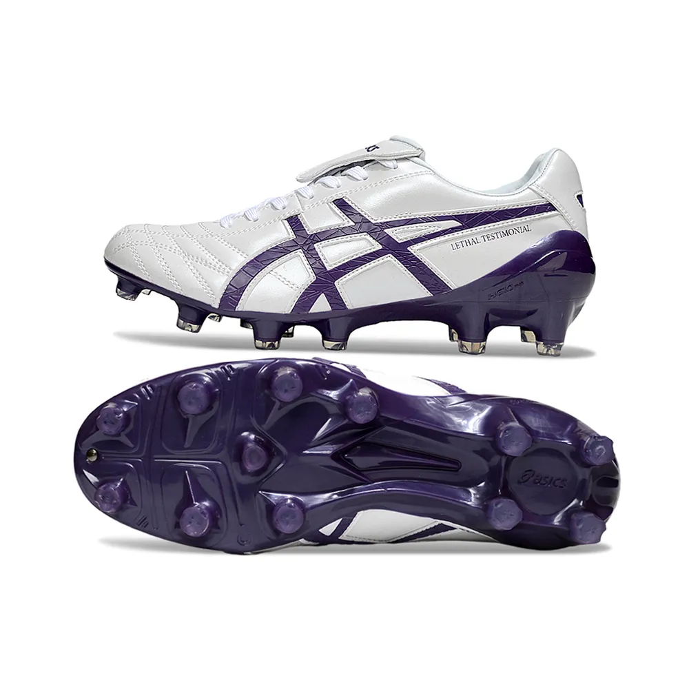 Chuteira Campo Asics Lethal Testimonial 4 FG Branco e Roxo