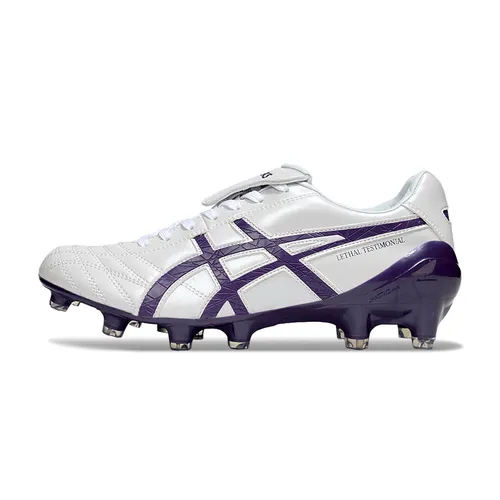 Chuteira Campo Asics Lethal Testimonial 4 FG Branco e Roxo