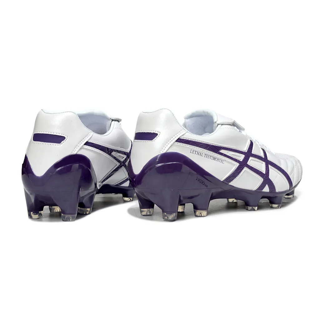 Chuteira Campo Asics Lethal Testimonial 4 FG Branco e Roxo