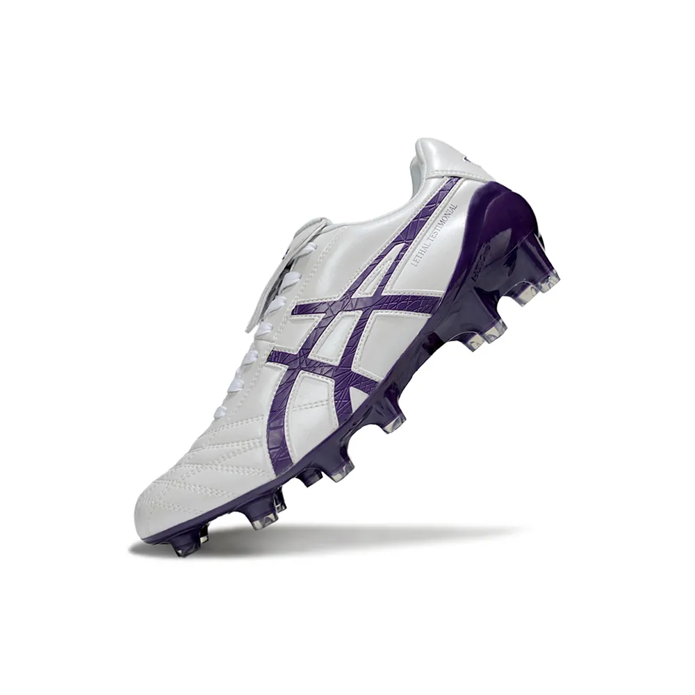 Chuteira Campo Asics Lethal Testimonial 4 FG Branco e Roxo